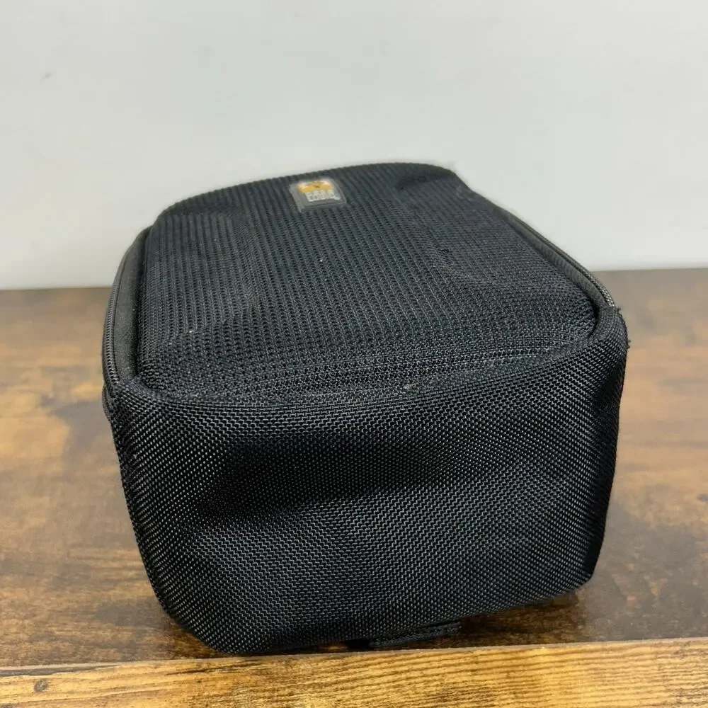 Case Logic Small Camera Bag 6” x 5” x 3” Black Yellow Belt carry Tilt Open